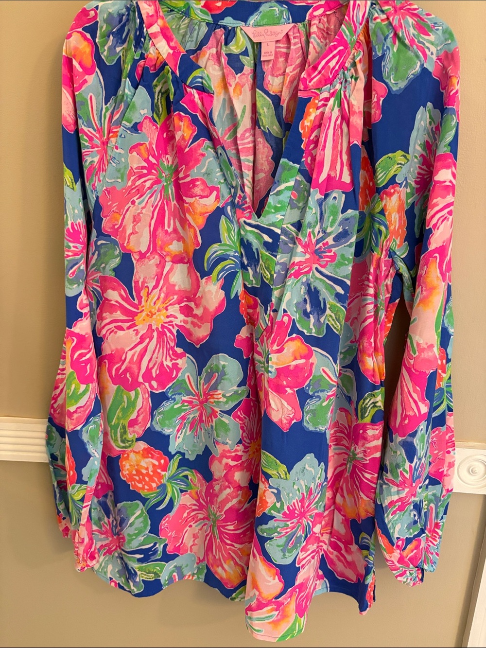 Lilly Pulitzer Martinique Top- Blue with Pink Flowers